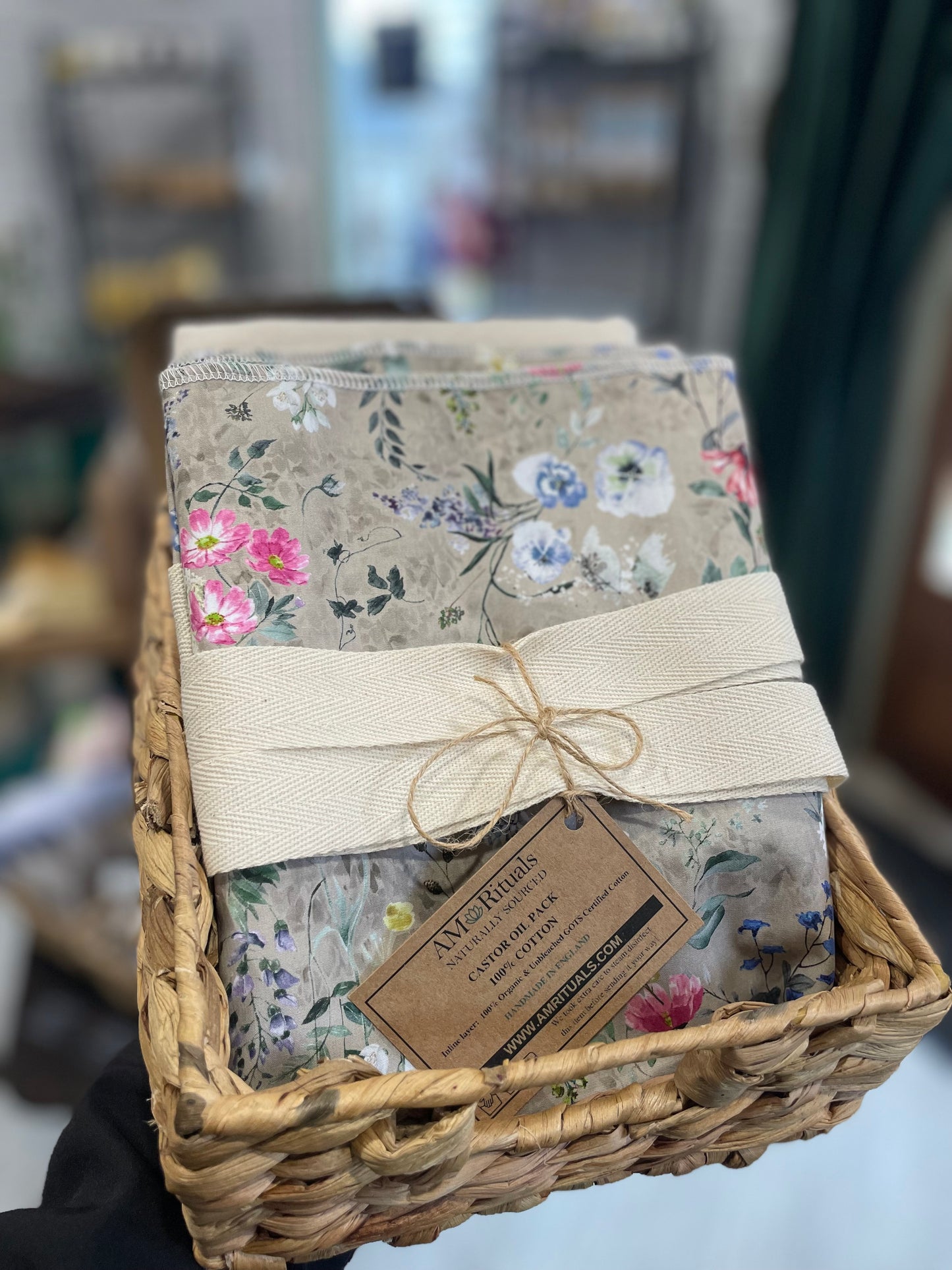 Grey Floral Castor Oil Pack (100% Cotton with Organic Cotton Flannel)