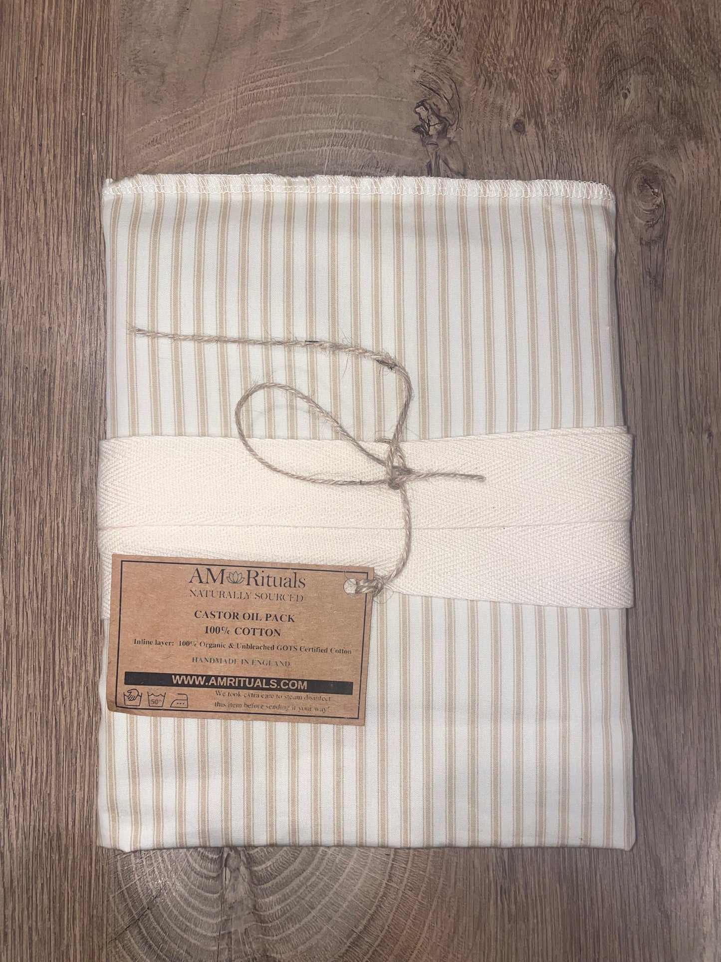 Beige Stripped 100% Organic Cotton Castor Oil Pack