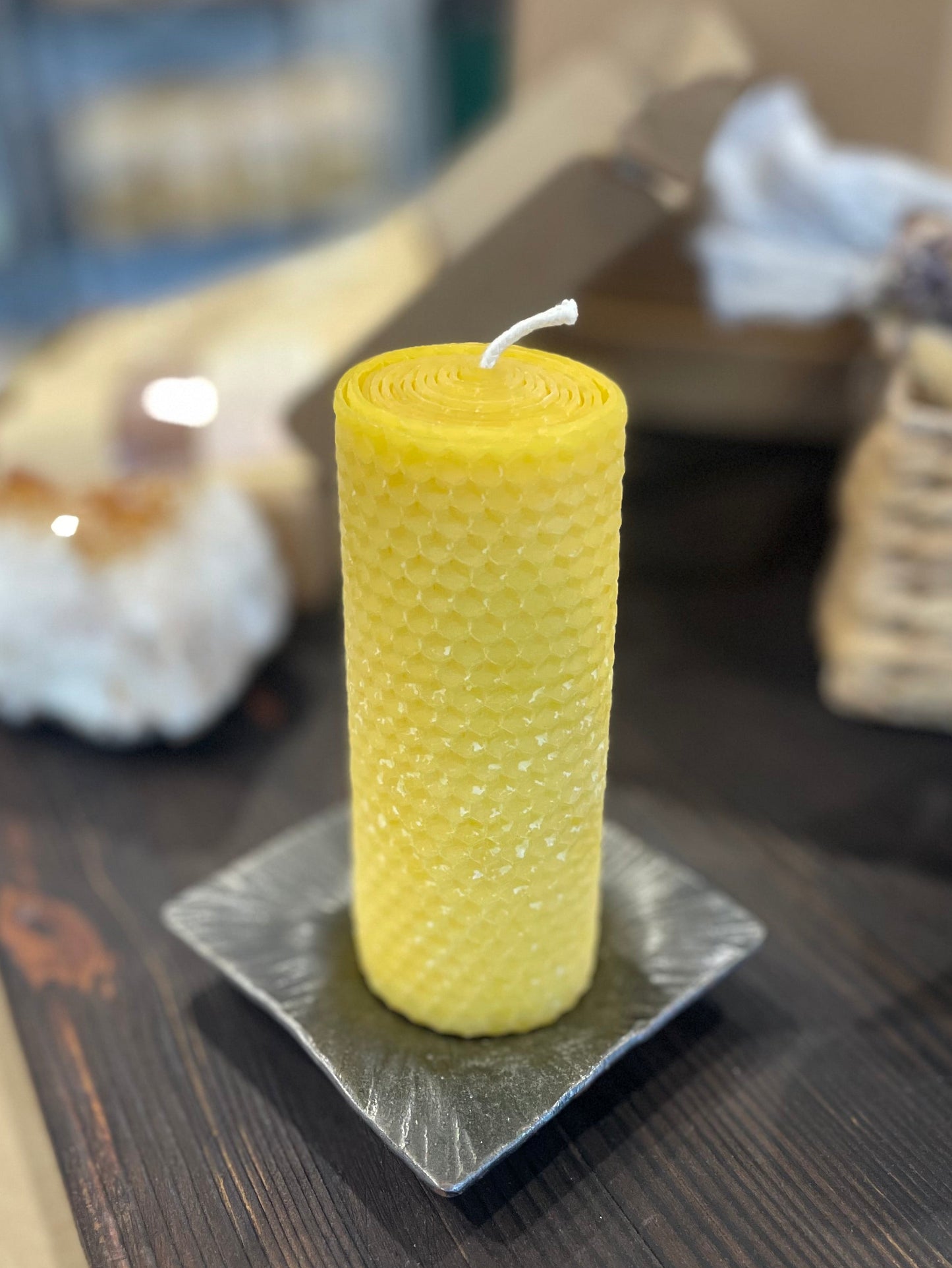 Hand Forged Candle Holder Plate and Irish Beeswax Candle