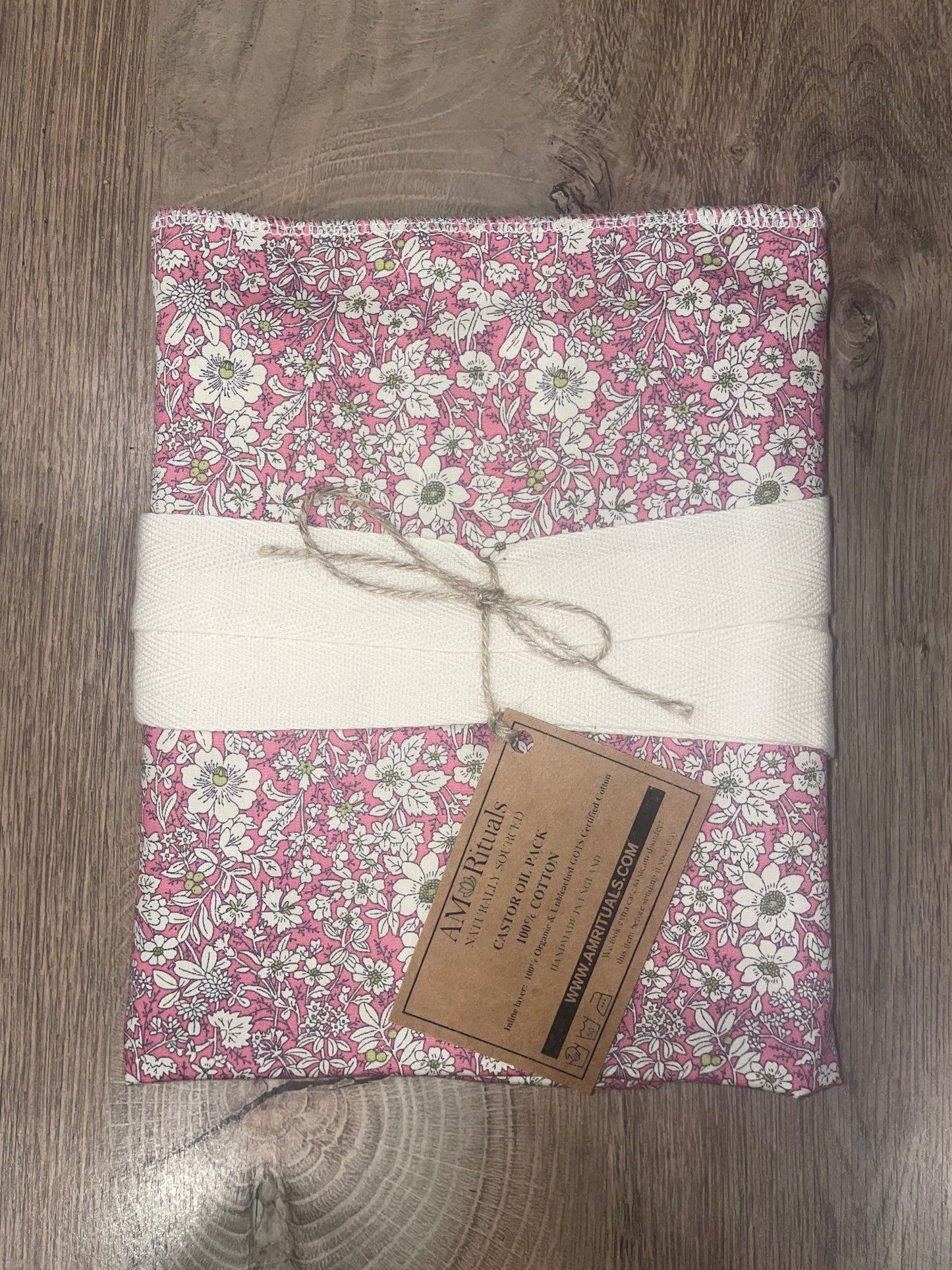 Pink Floral Print 100% Organic Cotton Castor Oil Pack