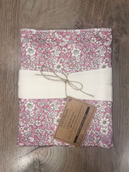 Pink Floral Print 100% Organic Cotton Castor Oil Pack