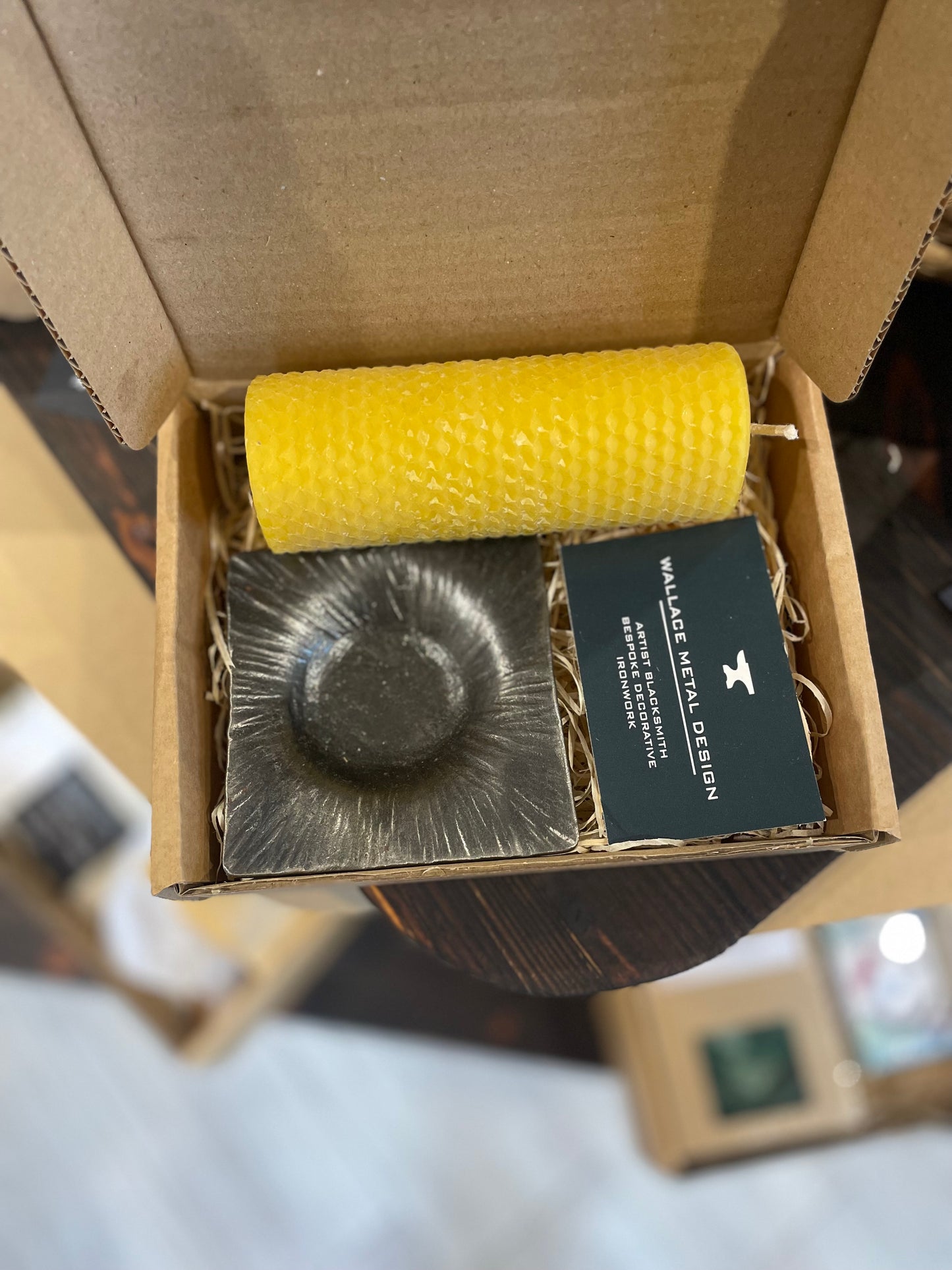 Hand Forged Candle Holder Plate and Irish Beeswax Candle